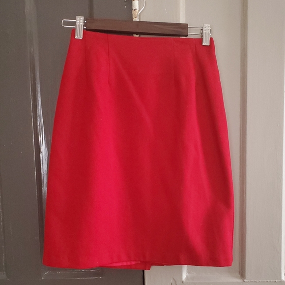 JG Hook Wool Red Pencil Skirt Lined 2 Petite - Picture 1 of 11